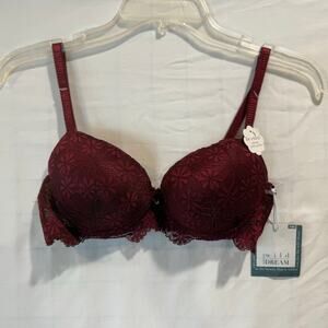 New! Women's Rene Rofe Wild Dream push- up lace bra 34B red underwire